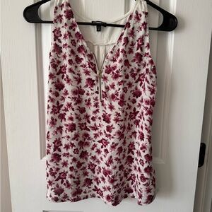 Express White Camisole with Burgundy Floral Print & Front Zip
